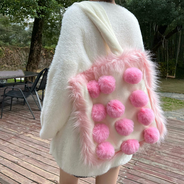 Fluffy Pom Poms Bag in Pink