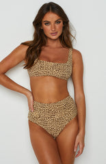 Thrills Mild Animal Square Neck Crop Bikini Top Desert Gold