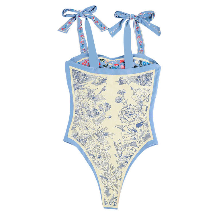 Tie Strap Reversible Blue Swimsuit