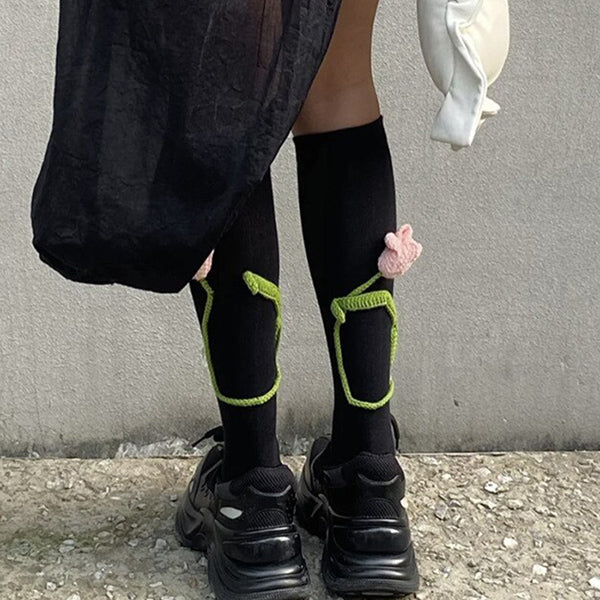 Tulip Black Knee Socks