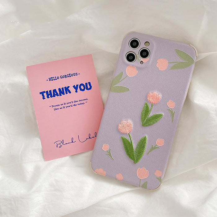 Tulip Embroidery iPhone Case