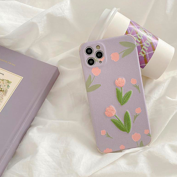 Tulip Embroidery iPhone Case