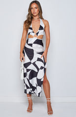 Underwater Mono Print Midi Dress