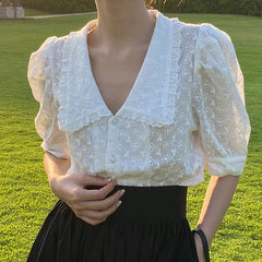 Vintage Collar Lace Shirt