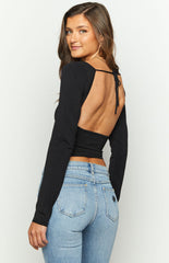 Vortex Black Long Sleeve Knit Top