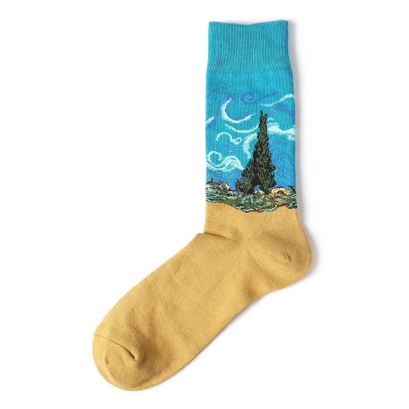 Wheat Field with Cypresses Socks