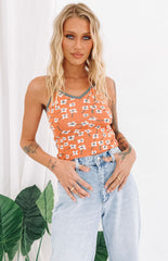 White Blossom Crop Top Orange