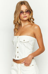 Wilma White Denim Button Top