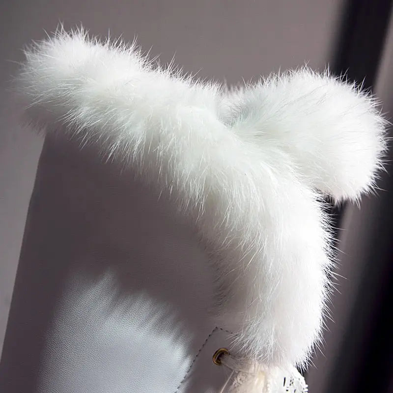 Women Thin High Heel Furry Long Boots