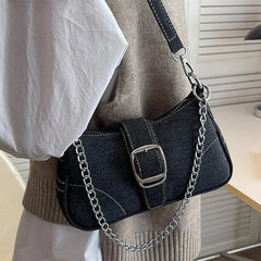 Y2K Denim Baguette Bag