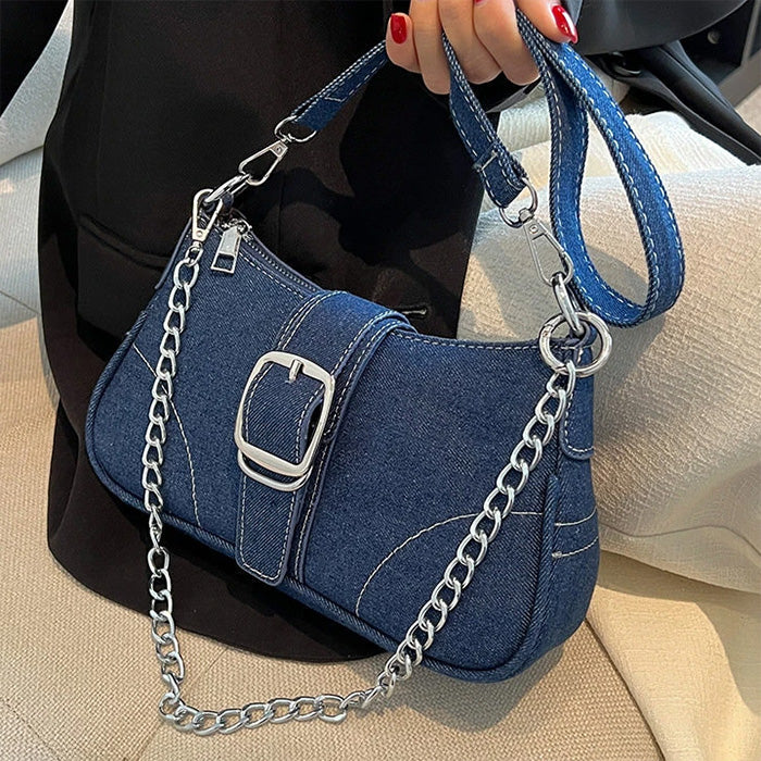 Y2K Denim Baguette Bag