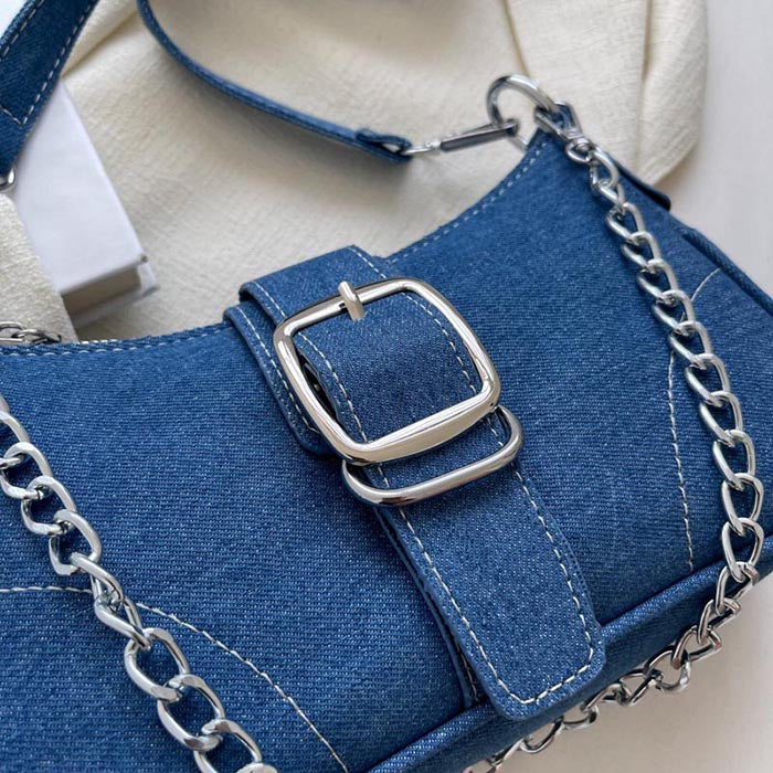 Y2K Denim Baguette Bag