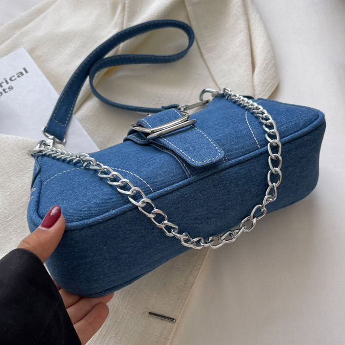 Y2K Denim Baguette Bag