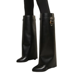 Black High Heel Knee High Lock Pant Boots
