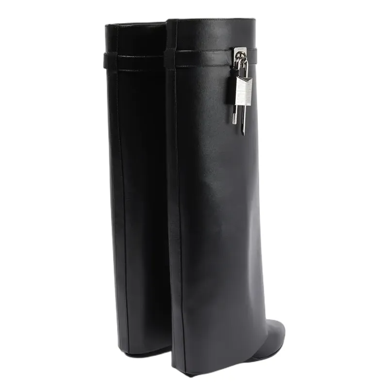 Black High Heel Knee High Lock Pant Boots