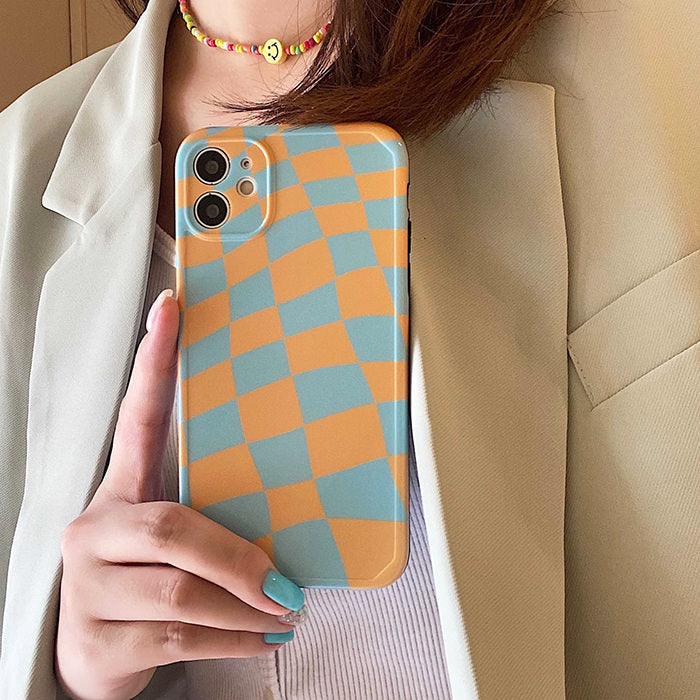 Yellow Blue Checker iPhone Case