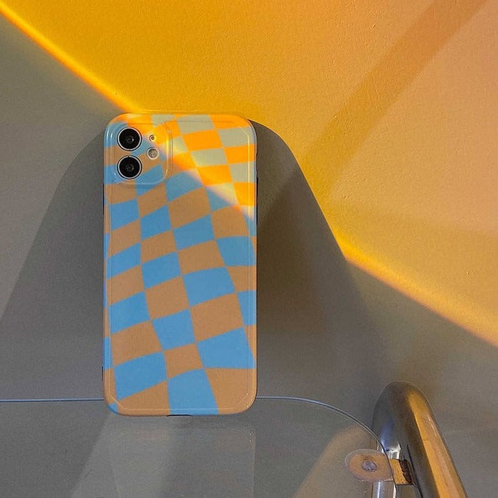 Yellow Blue Checker iPhone Case