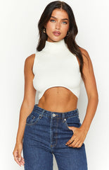 Yvette White Knit Crop Top