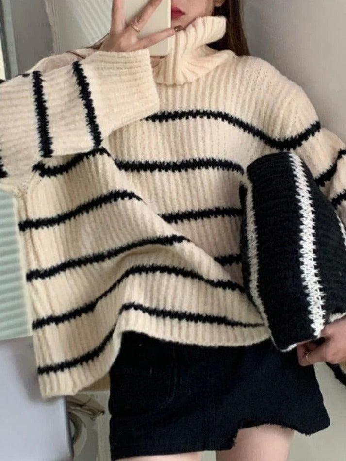 Turtleneck Striped Knit Sweater