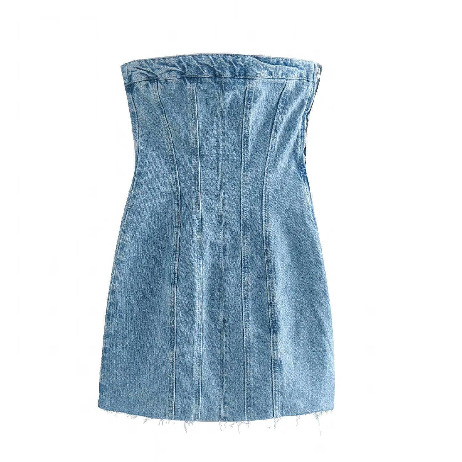 Blue Denim Strapless Tube Dress – Vivuki