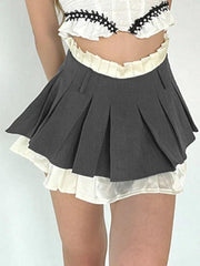 Contrast Paperbag Waist Splice Pleated Mini Skirt