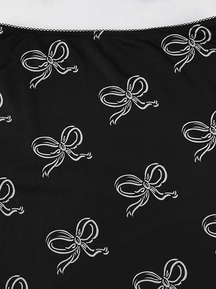 Vintage Bow Print Mesh Midi Skirt