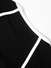 Square Neck Contrast Color Piping Design Long Sleeve Tee