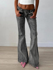 Vintage Distressed Dual Pocket Low Rise Flare Jeans