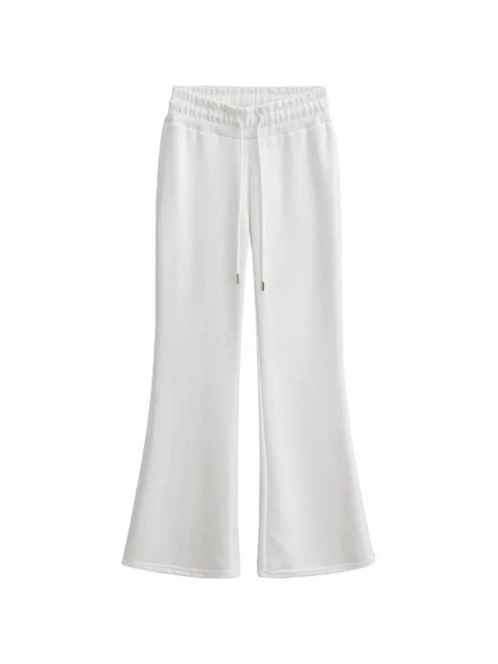 Solid Low Rise Drawstring Flare Leg Pants