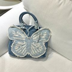 Y2K Aesthetic Denim Butterfly Handbag