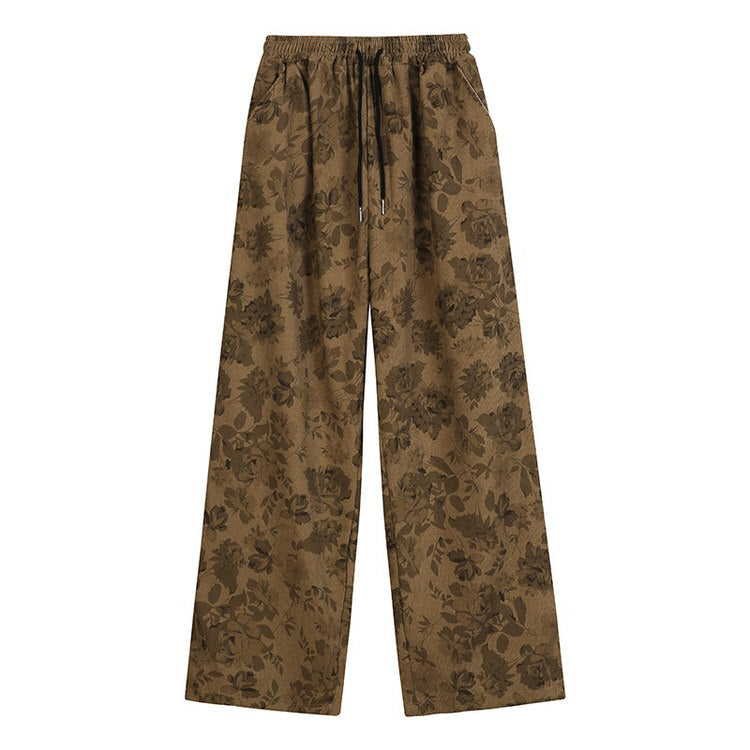 Aesthetic Wide Floral Cord Pants