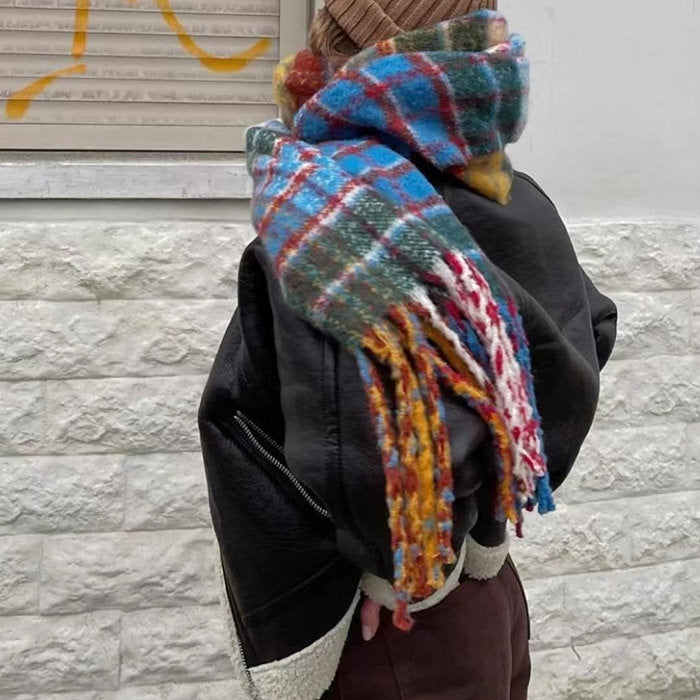 Autumn Feels Plaid Wool Scarf