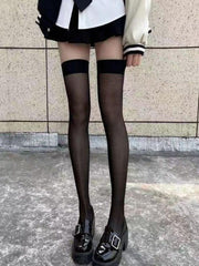 Contrasting Cuff Sheer Thigh High Socks