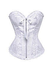 Vintage Print Frill Trim Zip Up Tie Front Corset Top
