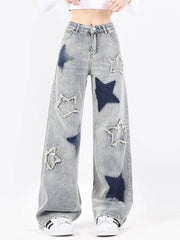 Star Embroidery Raw Trim Boyfriend Jeans