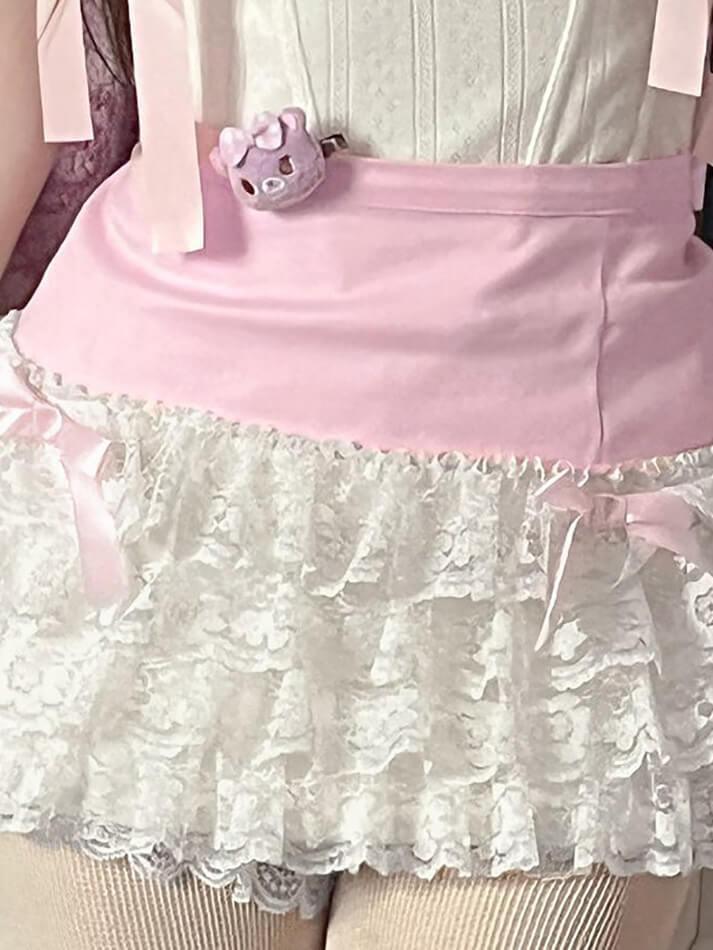 Bow Lace Patchwork Color Clash Skirt
