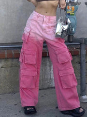 Vintage Ombre Multi Pocket Cargo Jeans