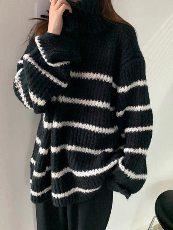 Turtleneck Striped Knit Sweater