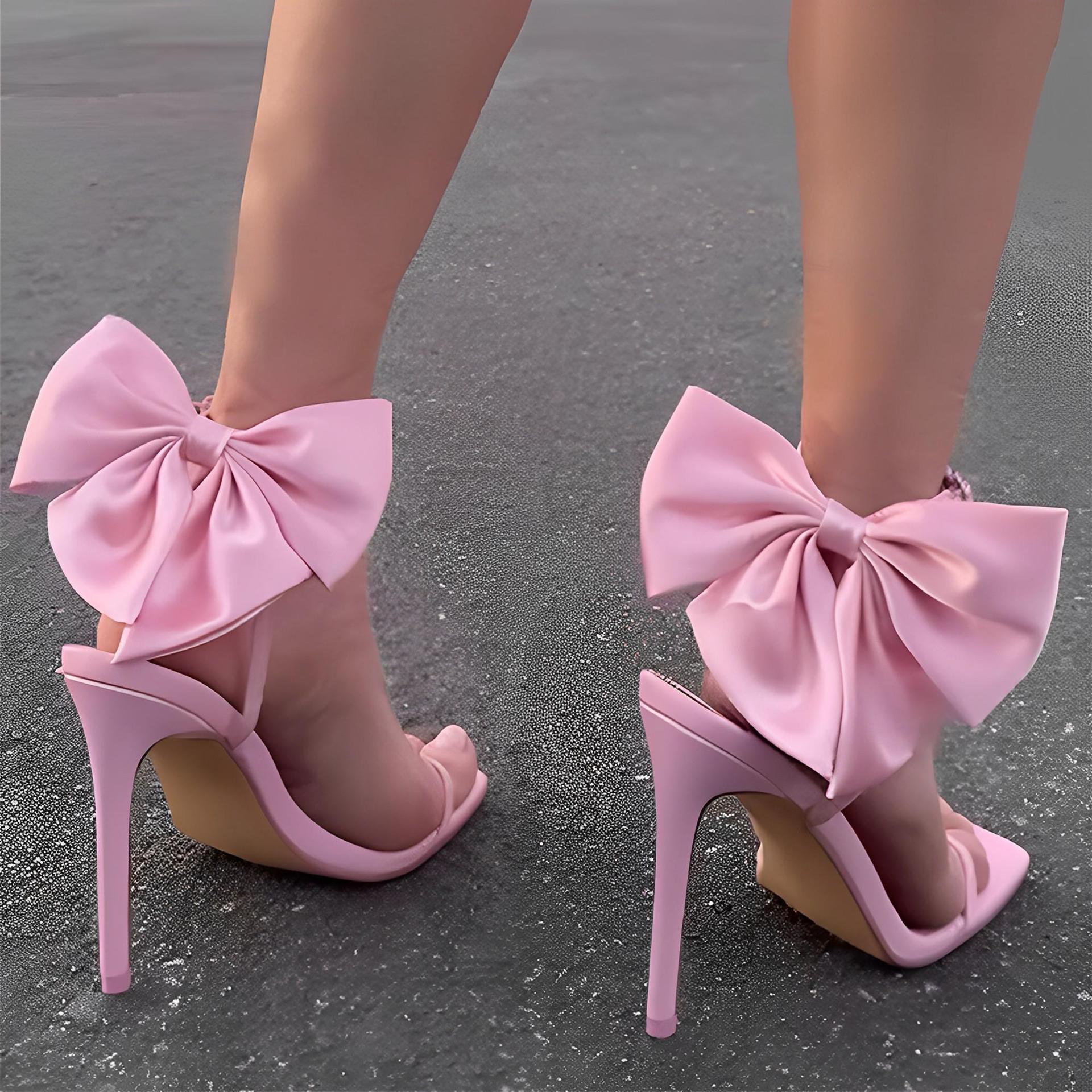 Pink Ankle Strap Back Bow Heels