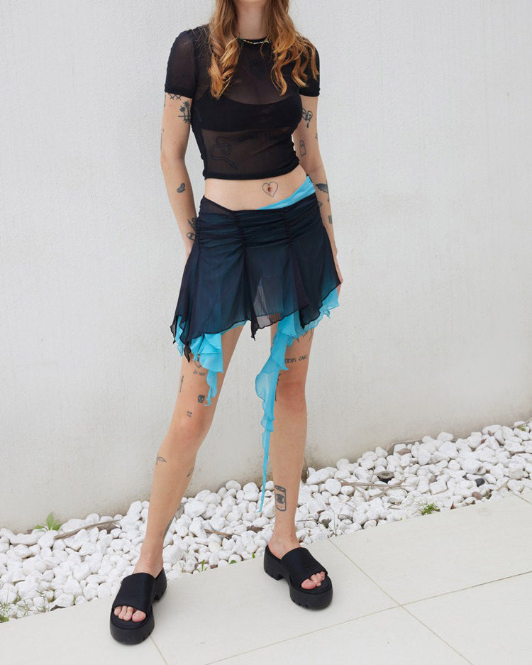 Asymmetric Ruffled Mini Skirt