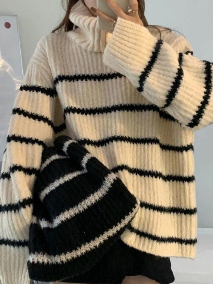 Turtleneck Striped Knit Sweater