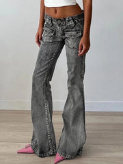 Vintage Distressed Dual Pocket Low Rise Flare Jeans