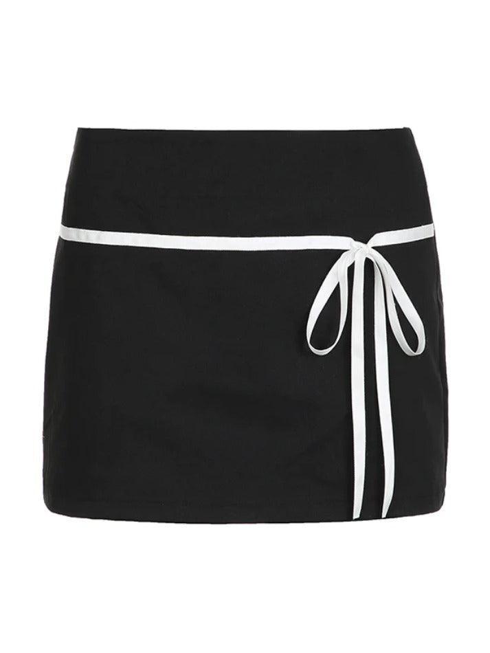 Contrast Tie Up Bow Splice Low Rise Mini Skirt