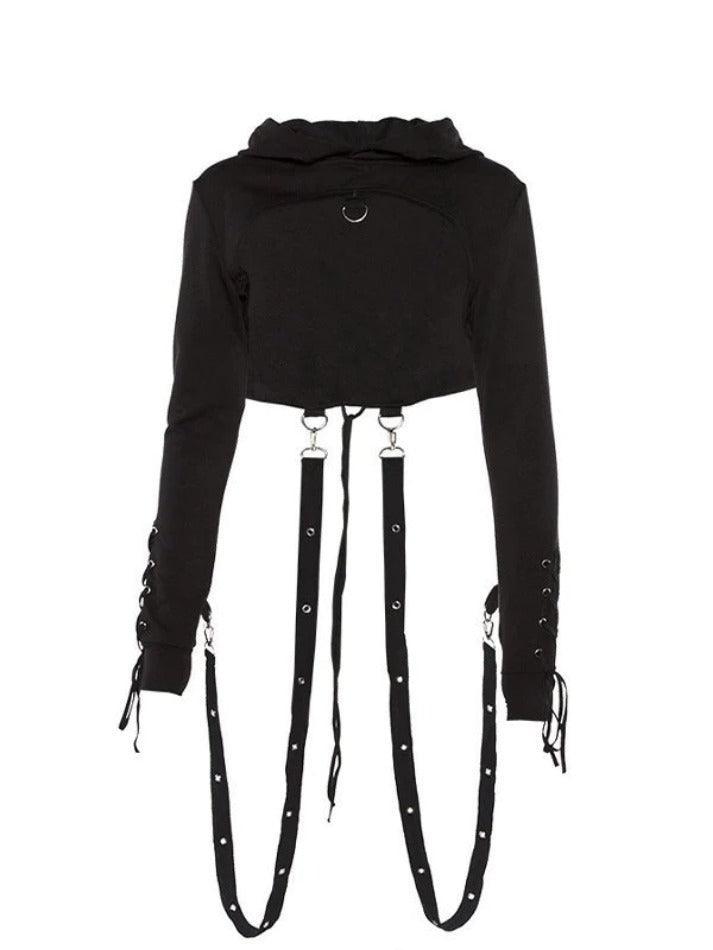 Detachable Strap Tie Back Cropped Hoodie