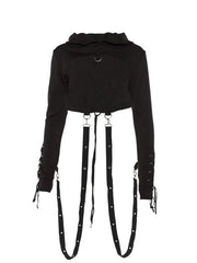 Detachable Strap Tie Back Cropped Hoodie