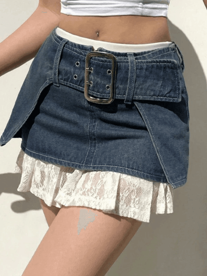 Belted Ultra Denim Cargo Mini Skirt