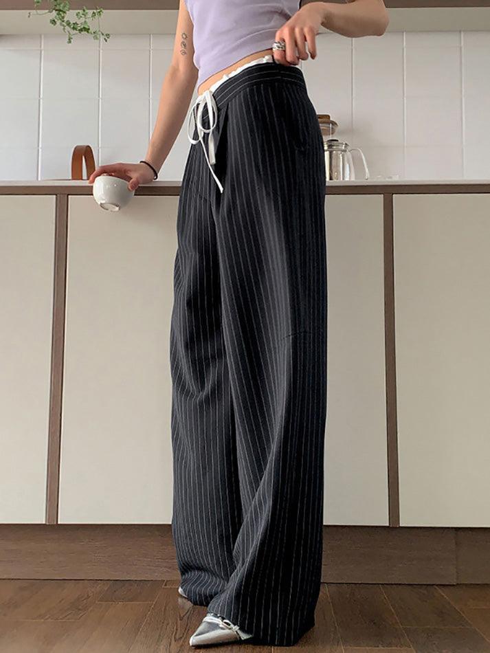 Patchwork Stripe Contrast Color Wide Leg Pants