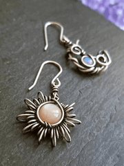 Boho Sun Moon Pendant Stud Earring