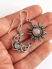 Boho Sun Moon Pendant Stud Earring