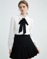 Good Manners Ruffle Bow Tie Neck Shirt